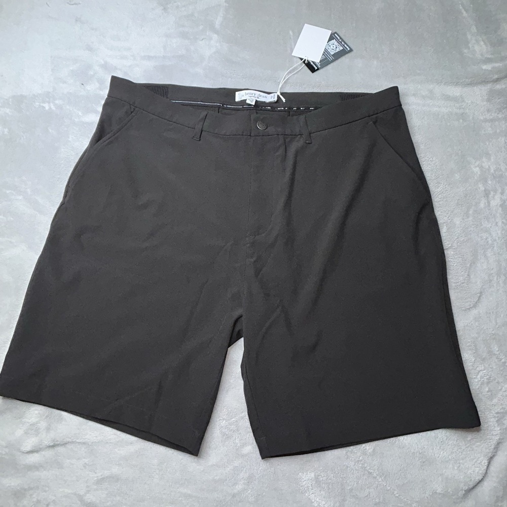 Henry Dean Shorts Mens 38 Black Stretch Golf Flat Front Performance NWT